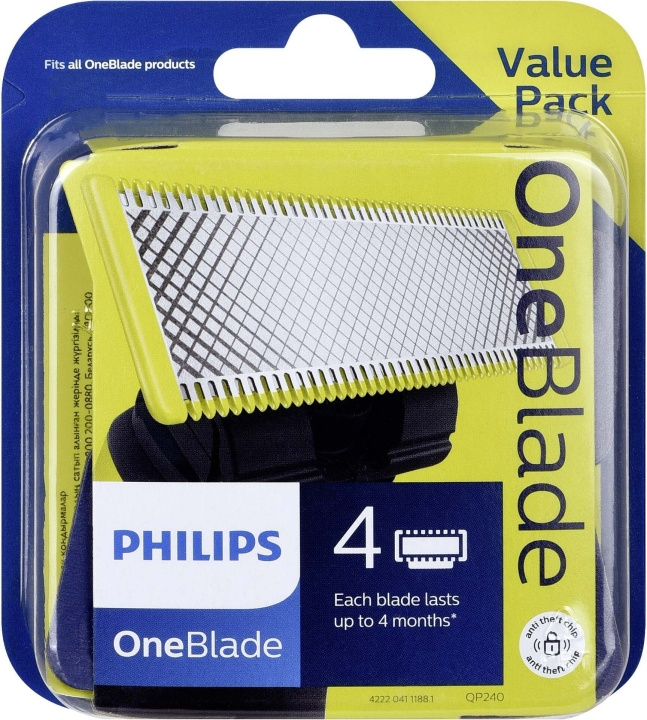 Philips OneBlade QP240/50 erstatningsblad, 4 stk i gruppen HELSE OG SKJØNNHET / Hår & styling / Barbering og trimming / Barberhøvler og tilbehør hos TP E-commerce Nordic AB (C64858)