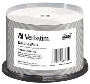 Verbatim DVD-R 16x, 4.7GB/120min, 50-pack spindel, Non ID, Inkjet i gruppen Elektronikk / Lagringsmedia / CD/DVD/BD-plater / DVD-R hos TP E-commerce Nordic AB (C65235)