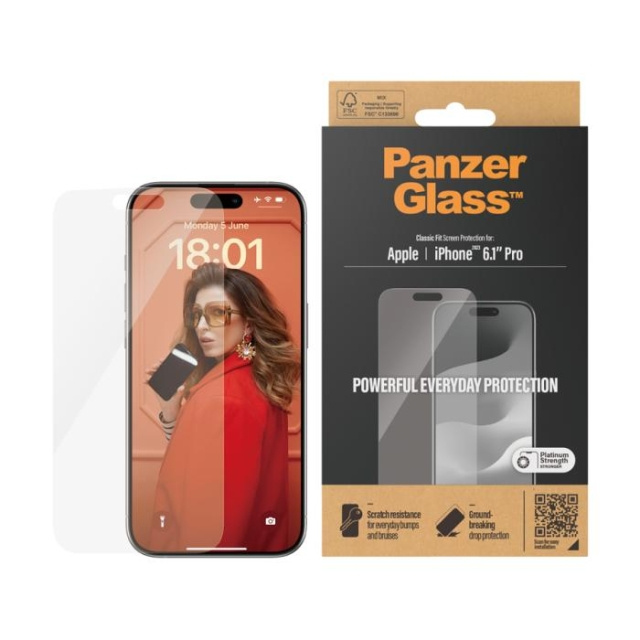 PanzerGlass Skjermbeskytter Apple iPhone 15 Pro | Classic Fit i gruppen SMARTTELEFON & NETTBRETT / Mobilbeskyttelse / Apple / iPhone 15 hos TP E-commerce Nordic AB (C65906)