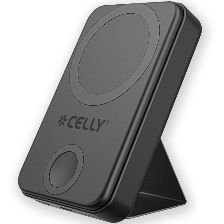 Celly MAGPBW10000 PowerBank 10W/2,5W MagSafe trådløs lading med integrert stativ i gruppen SMARTTELEFON & NETTBRETT / Ladere og Kabler / Powerbanks hos TP E-commerce Nordic AB (C65982)