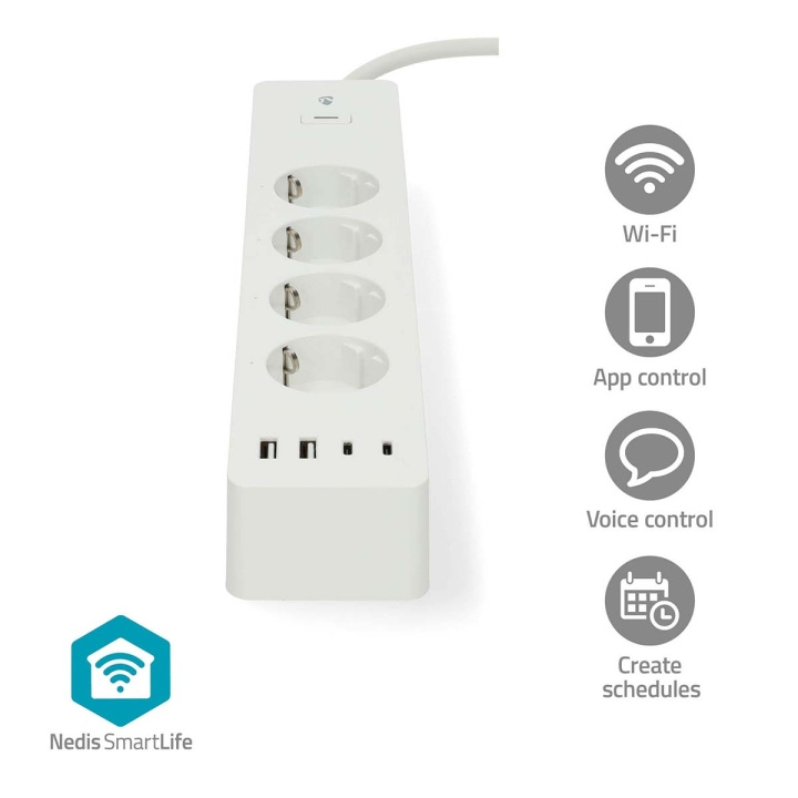 Nedis SmartLife Power Strip | Wi-Fi | 2x USB-A / 2x USB-C™ / 4x plug with earth contact (CEE 7/3) | 16 A | 3680 W | 2.00 m | 0 - 55 °C | Android™ / IOS | Hvit i gruppen HJEM, HUS OG HAGE / El og belysning / Grenuttak hos TP E-commerce Nordic AB (C66695)