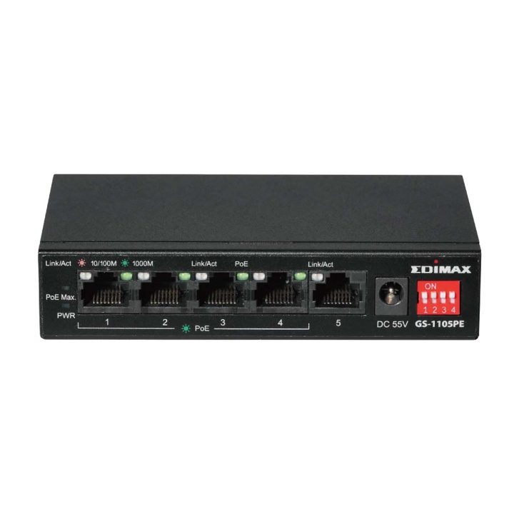 Edimax Lang rekkevidde 5-port Gigabit PoE+-bryter med 4 PoE+-porter og DIP-bryter i gruppen Datautstyr / Nettverk / Switcher hos TP E-commerce Nordic AB (C67657)