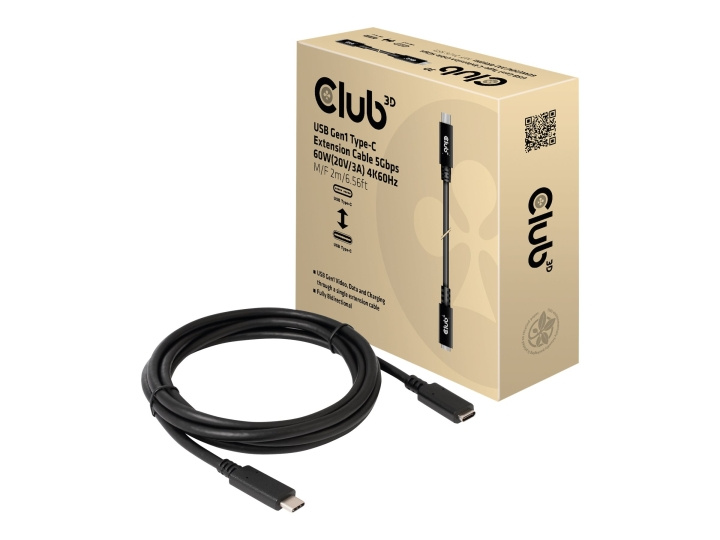 Club 3D USB Type-C-forlengelseskabel 2 m svart i gruppen HJEM, HUS OG HAGE / El og belysning / Skjøteledninger hos TP E-commerce Nordic AB (C67925)