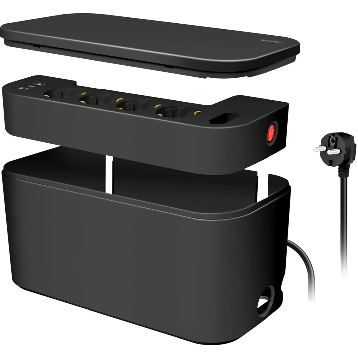 LogiLink Kabelboks - Kabelboks med strømskinne + USB-A/USB-C-lading Svart i gruppen Elektronikk / Kabler og adaptere / Kabelhåndtering hos TP E-commerce Nordic AB (C68805)