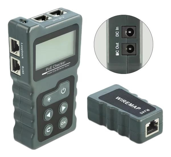 DeLOCK LCD Kabeltester RJ45 / PoE / DC, mørkegrå i gruppen Datautstyr / PC-Komponenter / Verktøy og montering hos TP E-commerce Nordic AB (C70607)