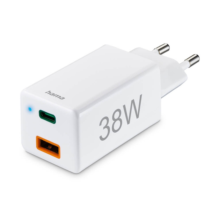 Hama Mini-charger USB-C + USB-A Qualcomm 3.0 38W White i gruppen SMARTTELEFON & NETTBRETT / Ladere og Kabler / Vegglader / Vegglader Type C hos TP E-commerce Nordic AB (C71219)