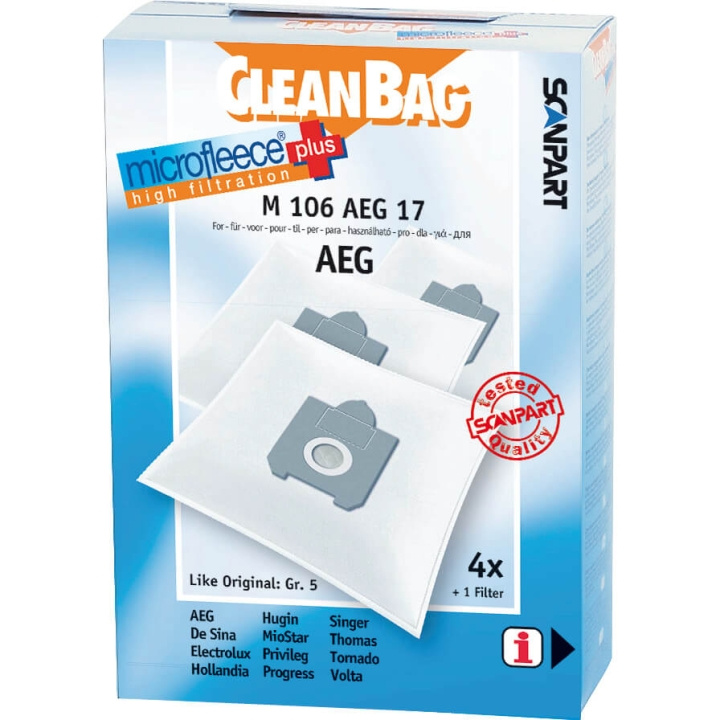 CLEANBAG Microfleece+ Dustbag AEG Gr.5 4+1 i gruppen HJEM, HUS OG HAGE / Rengjøringsprodukter / Støvsugere og tilbehør / Tilbehør / Støvsugerposer hos TP E-commerce Nordic AB (C71503)