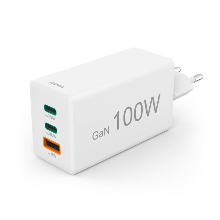 Hama Charger 2x USB-C 1x USB-A GaN 100W White i gruppen SMARTTELEFON & NETTBRETT / Ladere og Kabler / Vegglader / Vegglader Type C hos TP E-commerce Nordic AB (C71551)
