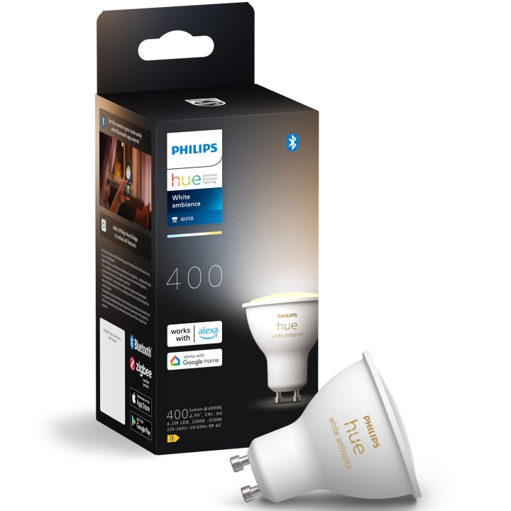 Philips Hue Hvit Ambiance GU10 400lm 1-pakning i gruppen HJEM, HUS OG HAGE / Smarthus / Smart belysning hos TP E-commerce Nordic AB (C75734)