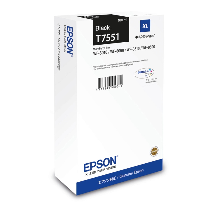 Epson Blekk C13T75514N T7551 XL Svart i gruppen Datautstyr / Skrivere og tilbehør / Blekk og toner / Blekkpatroner / Epson hos TP E-commerce Nordic AB (C76526)