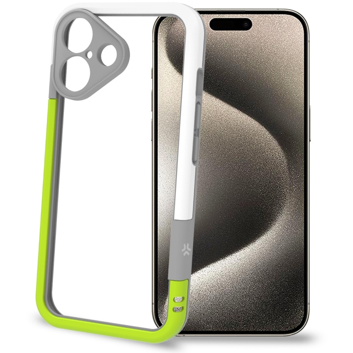 Celly Støtfanger iPhone 16 Hvit/Limegrønn i gruppen SMARTTELEFON & NETTBRETT / Mobilbeskyttelse / Apple / iPhone 16 hos TP E-commerce Nordic AB (C76762)