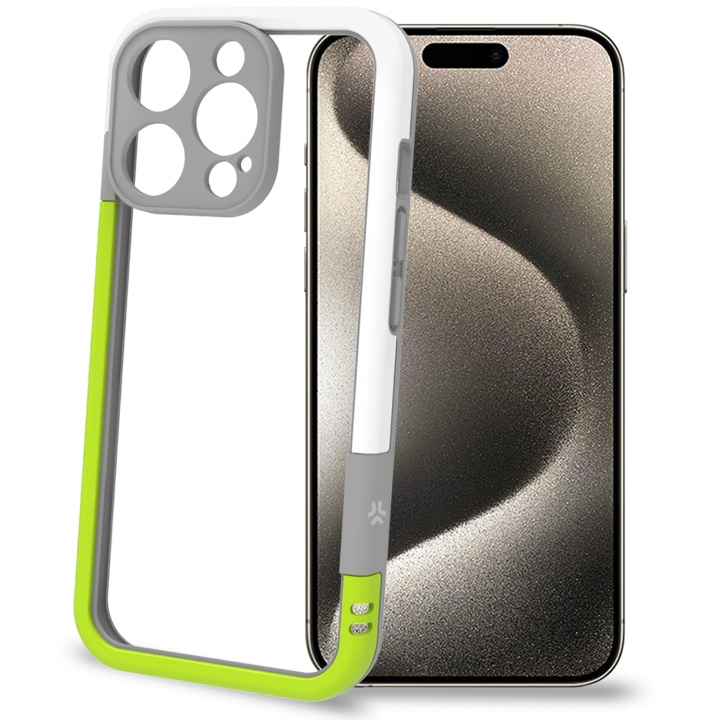 Celly Støtfanger iPhone 16 Pro hvit/limegrønn i gruppen SMARTTELEFON & NETTBRETT / Mobilbeskyttelse / Apple / iPhone 16 hos TP E-commerce Nordic AB (C76764)