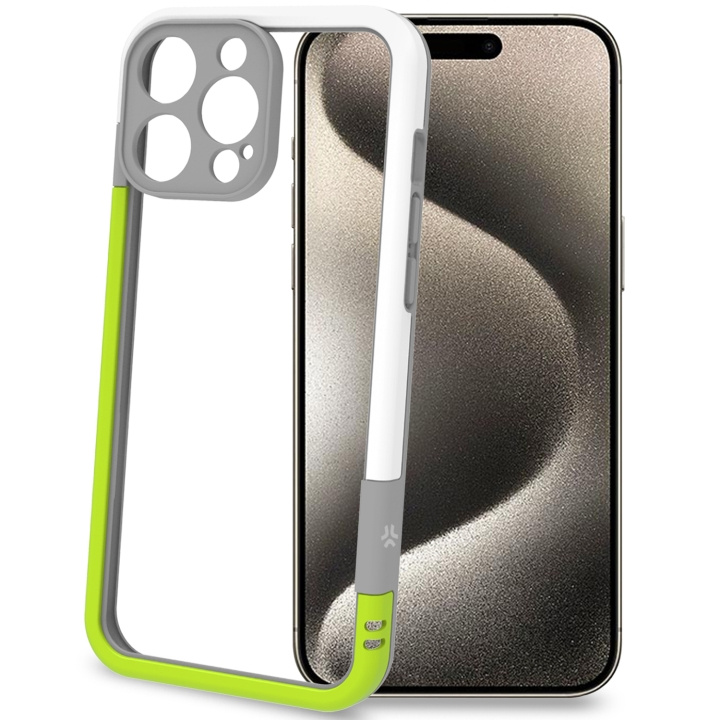 Celly Støtfanger iPhone 16 Pro Max hvit/limegrønn i gruppen SMARTTELEFON & NETTBRETT / Mobilbeskyttelse / Apple / iPhone 16 hos TP E-commerce Nordic AB (C76766)