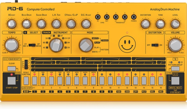 BEHRINGER RD-6 analog trommemaskin, gul i gruppen SPORT, FRITID & HOBBY / Hobby / Musikk / Tilbehør til musikkinstrumenter hos TP E-commerce Nordic AB (C78209)