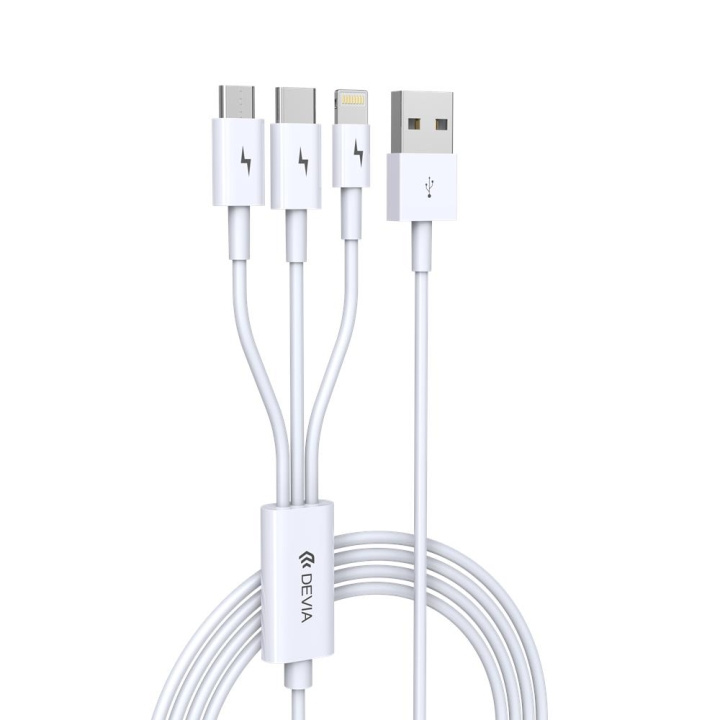 Devia kabel 3in1 Smart EC141 USB - Lightning + USB-C + MicroUSB 1,2 m 2A hvit i gruppen SMARTTELEFON & NETTBRETT / Ladere og Kabler / Kabler / Kabler Lightning hos TP E-commerce Nordic AB (C78537)