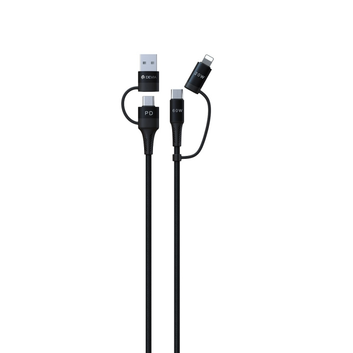 Devia kabel 4-i-1 Extreme EC504 PD USB-C + USB - USB-C + Lightning 1,5 m svart i gruppen SMARTTELEFON & NETTBRETT / Ladere og Kabler / Kabler / Kabler Lightning hos TP E-commerce Nordic AB (C78653)