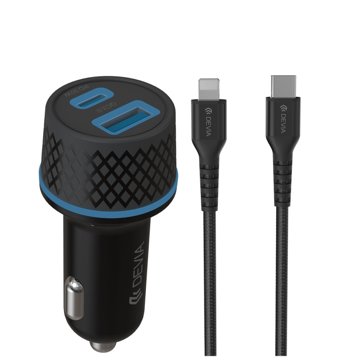 Devia billader Extreme PD QC 1x USB-C 1x USB 52,5W svart + USB-C - Lightning-kabel i gruppen SMARTTELEFON & NETTBRETT / Ladere og Kabler / Billader / Billader Type C hos TP E-commerce Nordic AB (C78663)