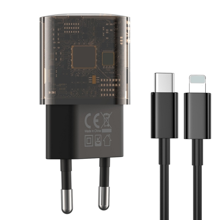 Xo Clear vegglader CE05 PD 30W QC 3.0 18W 1x USB 1x USB-C brun + USB-C - Lightning-kabel i gruppen SMARTTELEFON & NETTBRETT / Ladere og Kabler / Billader / Billader Lightning hos TP E-commerce Nordic AB (C79209)