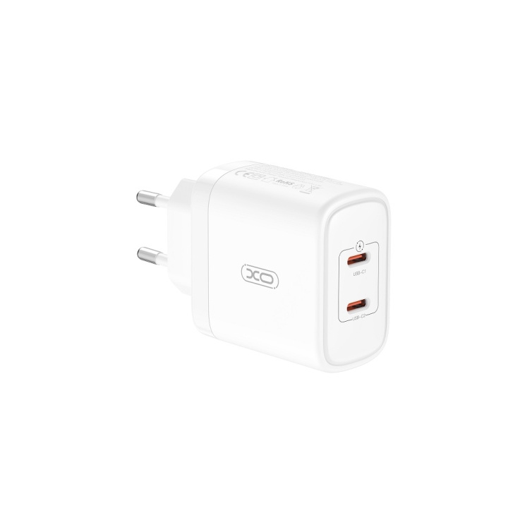 Xo vegglader CE08 PD 50W 2x USB-C hvit i gruppen SMARTTELEFON & NETTBRETT / Ladere og Kabler / Vegglader / Vegglader Type C hos TP E-commerce Nordic AB (C79265)