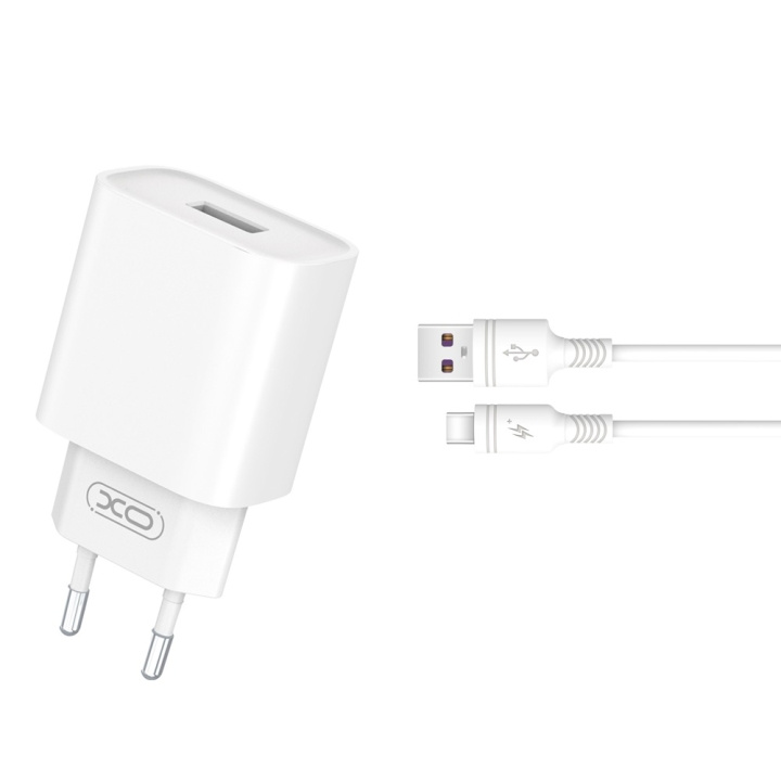 Xo vegglader CE02D QC 3.0 18W 1x USB hvit + USB-C-kabel i gruppen SMARTTELEFON & NETTBRETT / Ladere og Kabler / Vegglader / Vegglader Type C hos TP E-commerce Nordic AB (C79284)