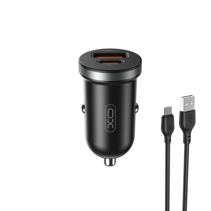 Xo billader CC56 PD 30W QC 1x USB 1x USB-C svart + USB - microUSB-kabel i gruppen SMARTTELEFON & NETTBRETT / Ladere og Kabler / Billader / Billader microUSB hos TP E-commerce Nordic AB (C79286)