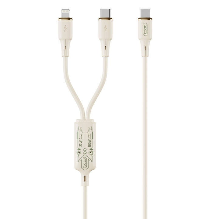 Xo kabel NB-Q262 2-i-1 PD USB-C - Lightning + USB-C 1,2 m beige 60W i gruppen Datautstyr / Kabler og adaptere / USB / USB-C hos TP E-commerce Nordic AB (C79320)