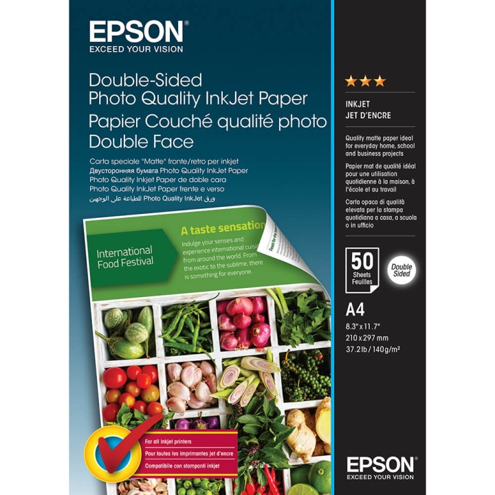 Epson A4 dobbeltsidig blekkskriverpapir i fotokvalitet - A4 - 50 ark i gruppen HJEM, HUS OG HAGE / Kontorsmaterialer / Papir og Blokker hos TP E-commerce Nordic AB (C79459)