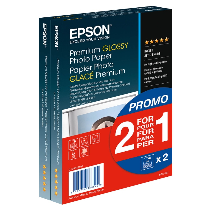 Epson Premium glanset fotopapir (2 for 1), 10x15, 255 g/m², 80 ark totalt i gruppen Elektronikk / Foto og video / Fotograferingsutstyr / Annet hos TP E-commerce Nordic AB (C79462)