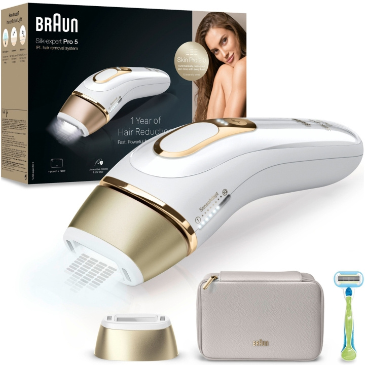Braun IPL Silk-expert Pro 5 PL5052 Hvit/Gull i gruppen HELSE OG SKJØNNHET / Hår & styling / Hårfjerning / IPL og laser hos TP E-commerce Nordic AB (C79526)