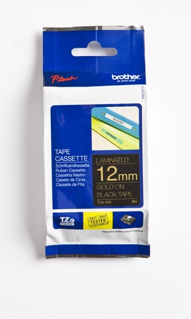 Brother TZe-334 teip, 12 mm x 8 m, gull på svart bakgrunn i gruppen Datautstyr / Skrivere og tilbehør / Skrivere / Merkemaskiner og tilbehør / Tape hos TP E-commerce Nordic AB (C80310)