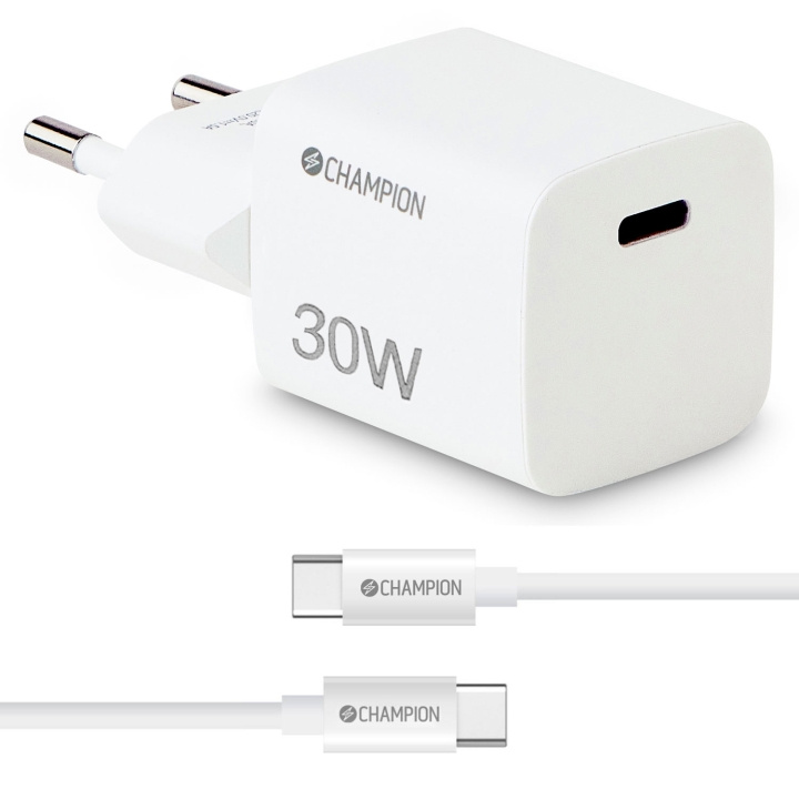 Champion Lader 30W + USB-C-kabel hvit i gruppen SMARTTELEFON & NETTBRETT / Ladere og Kabler / Vegglader / Vegglader Type C hos TP E-commerce Nordic AB (C81442)