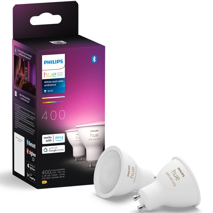 Philips Hue Hue White and Colour Ambiance GU10 400lm 2-pk i gruppen HJEM, HUS OG HAGE / Smarthus / Smart belysning hos TP E-commerce Nordic AB (C81476)