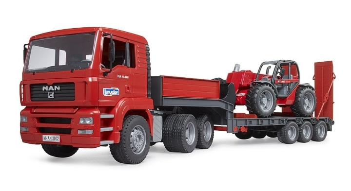 Bruder MAN TGA-lastebil med lavlastetilhenger og Manitou teleskoplaster (02774) i gruppen LEKER, BARN OG BABY / Leker / Lekebiler hos TP E-commerce Nordic AB (C83665)