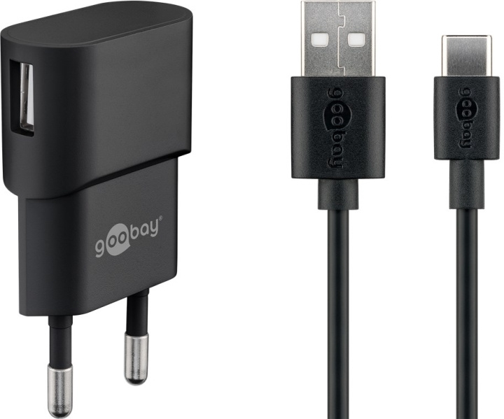 Goobay USB-C™ Dual Charging Kit (5 W) Strømforsyning med USB-C™-kabel 1 m (svart) i gruppen SMARTTELEFON & NETTBRETT / Ladere og Kabler / Vegglader / Vegglader Type C hos TP E-commerce Nordic AB (C86845)