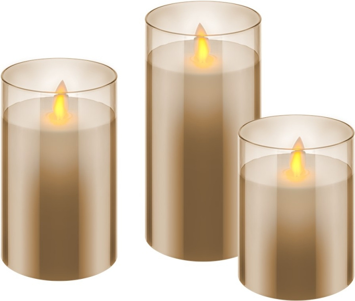 Goobay 3-pakning LED-lys av ekte voks i glass, gulltransparent, inkl. 10x AAA (LR03) med timerfunksjon og pendelveke, batteridrevet, varmhvit (2700 K) i gruppen Elektronikk / Lys / Annen belysning hos TP E-commerce Nordic AB (C86976)