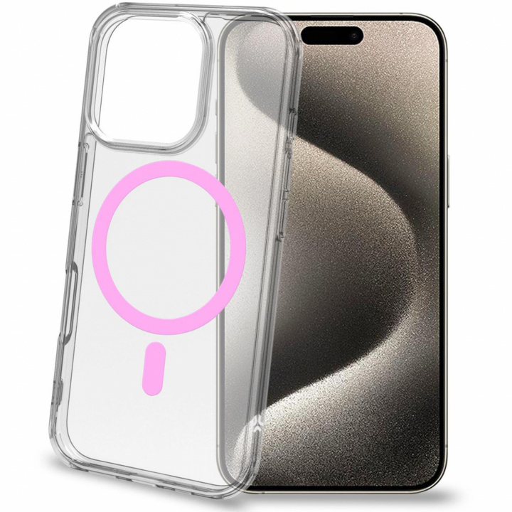 Celly Gelskinmag Magnetisk deksel MagSafe iPhone 16 Pro Transparent + Rosa i gruppen SMARTTELEFON & NETTBRETT / Mobilbeskyttelse / Apple / iPhone 16 hos TP E-commerce Nordic AB (C88236)