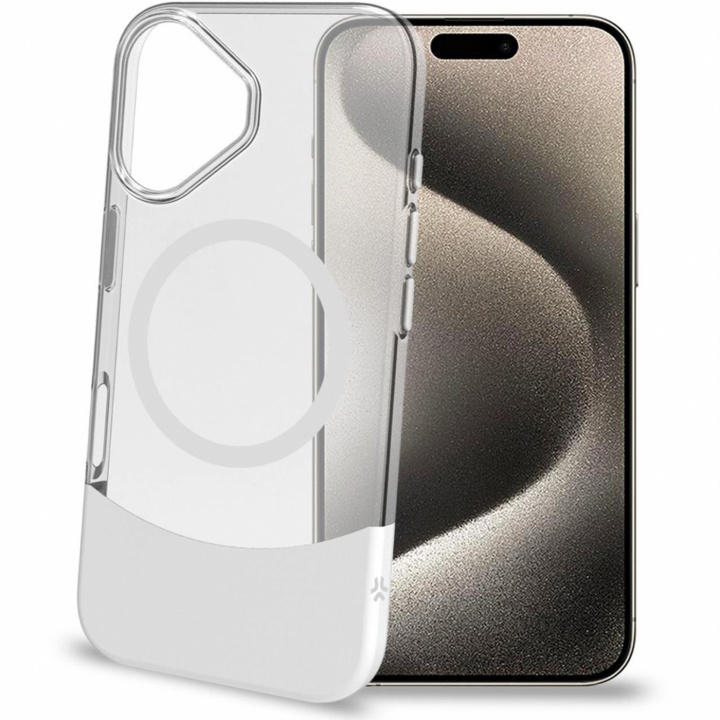 Celly Magdual MagSafe-kompatibelt skall iPhone 16 Hvit + gjennomsiktig i gruppen SMARTTELEFON & NETTBRETT / Mobilbeskyttelse / Apple / iPhone 16 hos TP E-commerce Nordic AB (C88240)