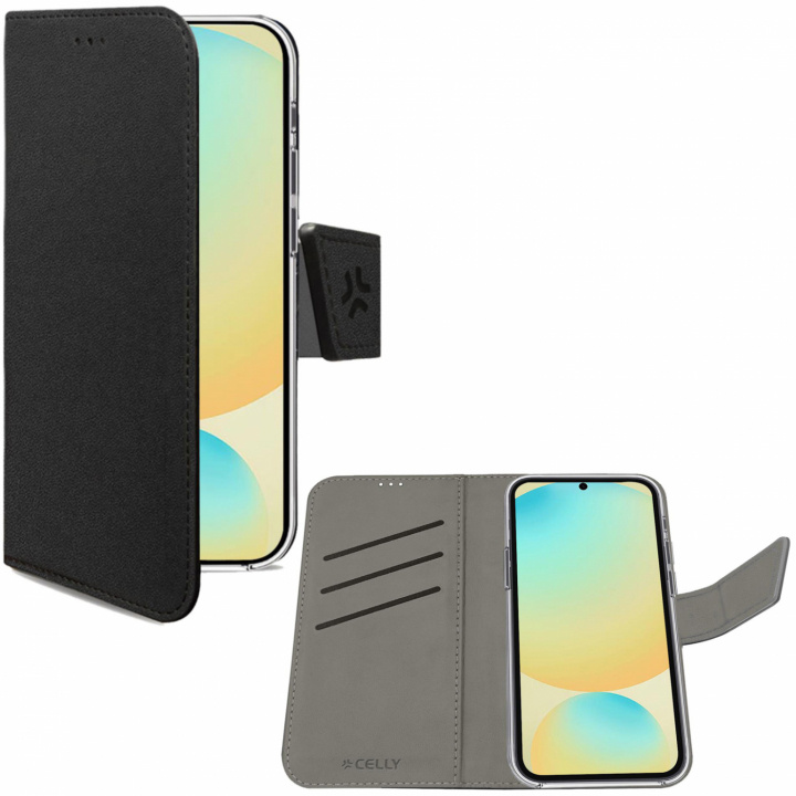 Celly Wally Wallet Wallet-etui Galaxy S24 FE Svart i gruppen SMARTTELEFON & NETTBRETT / Mobilbeskyttelse / Samsung hos TP E-commerce Nordic AB (C88266)
