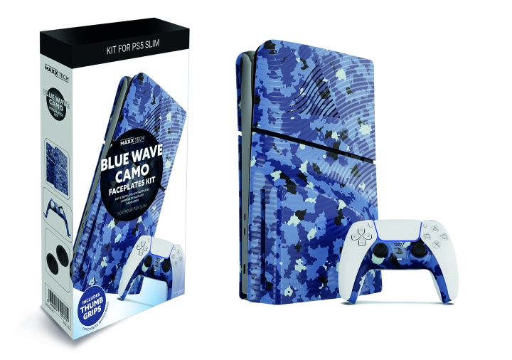 Maxx Tech PS5 Slim Faceplates + Controller Faceplates - Blue Wave Camo i gruppen Elektronikk / TV-spill & tilbehør / Sony PlayStation 5 / Tilbehør hos TP E-commerce Nordic AB (C93179)