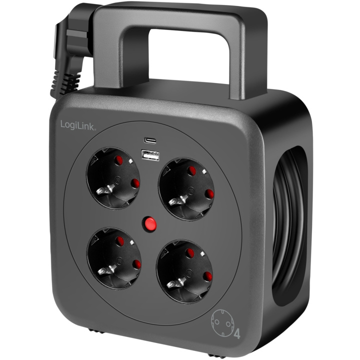 LogiLink Kabeltrommel 5 meter 4 jordede stikkontakter + USB-A/USB-C 20W IP20 i gruppen HJEM, HUS OG HAGE / El og belysning / Kabeltrommel hos TP E-commerce Nordic AB (C93474)
