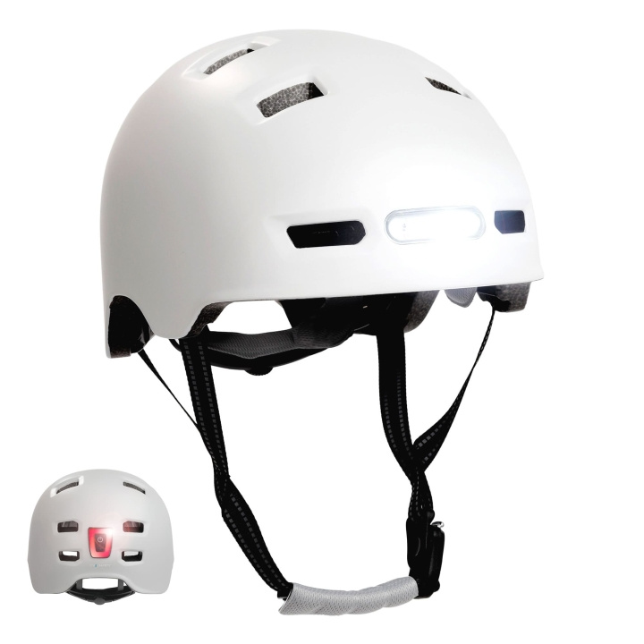 Crazy Safety Urban sykkel- og skaterhjelm med front- og baklys - Matt White - M (54-57 cm) i gruppen SPORT, FRITID & HOBBY / Sportsutstyr / Sykkeltilbehør / Hjelmer hos TP E-commerce Nordic AB (D04794)