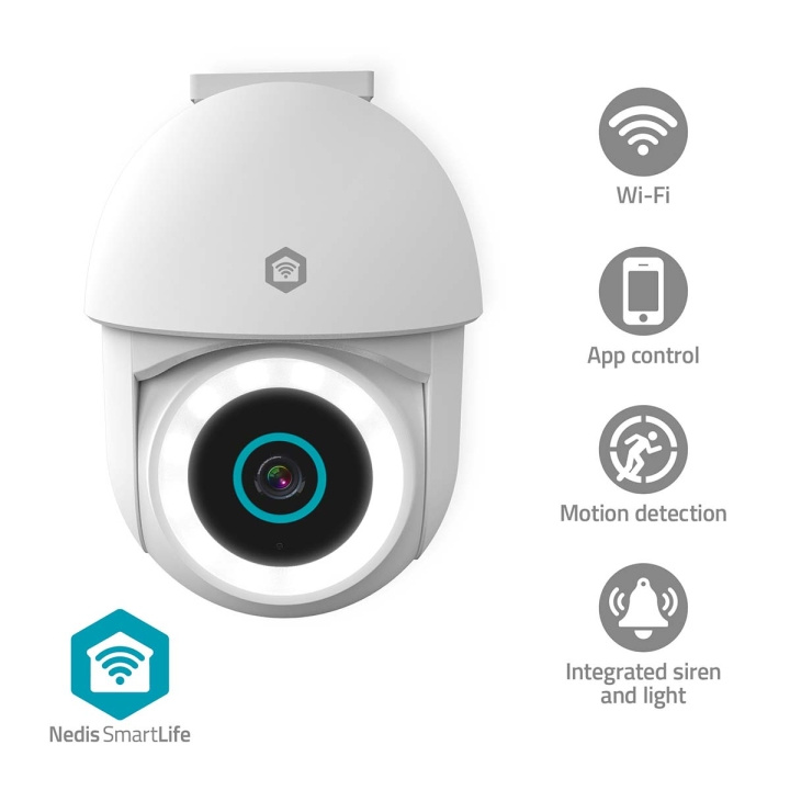Nedis SmartLife Utendørs kamera | Wi-Fi | Søkelys | 3MP Full HD 1296p | Panorering og vipping | IP65 | Cloud Storage (valgfritt) / microSD (ikke inkludert) / Onvif | 5 V DC | Med bevegelses sensor | Nattsyn | Hvit i gruppen HJEM, HUS OG HAGE / Alarm, Sikkerhet og overvåking / Overvåkingskameraer / Digitalt (nettverk) / Utendørs kameraer hos TP E-commerce Nordic AB (D05483)