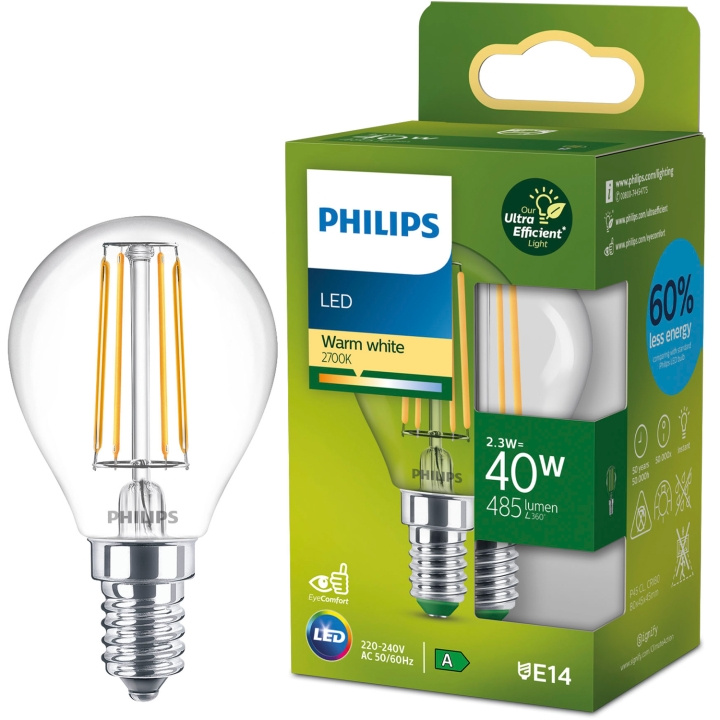 Philips LED E14 Sphere P45 2,3W (40W) Klar 485lm 2700K Energiklasse A i gruppen Elektronikk / Lys / LED-lys hos TP E-commerce Nordic AB (D05500)
