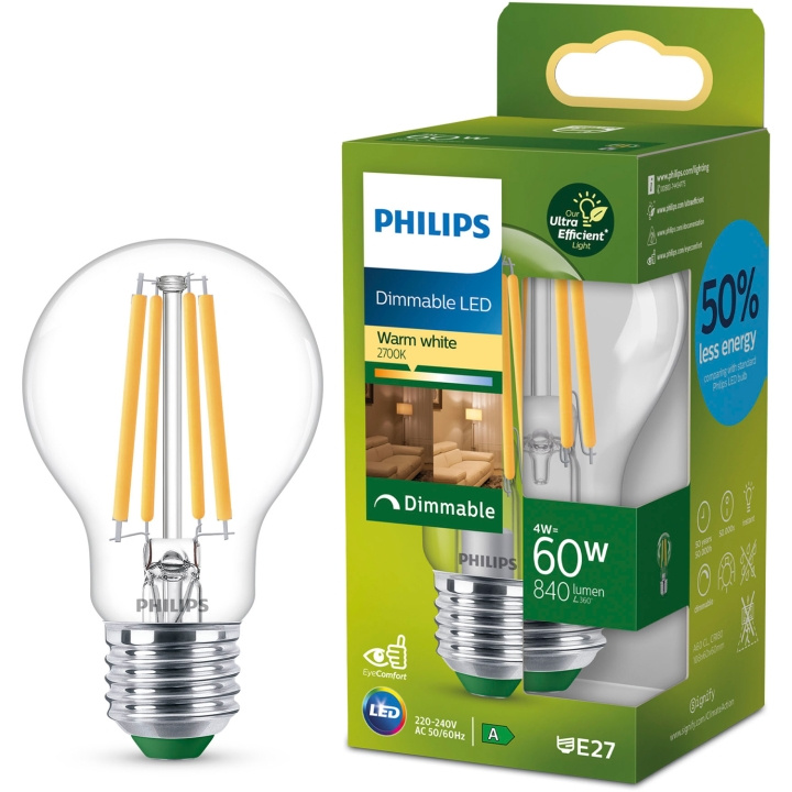 Philips LED E27 Normal A60 4W (60W) Klar 840lm Dimbar 2700K Energiklasse A i gruppen Elektronikk / Lys / LED-lys hos TP E-commerce Nordic AB (D05501)