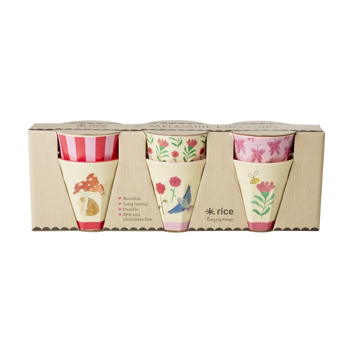RICE Melaminkopper med Happy Forest-trykk - Rosa - Små i gruppen LEKER, BARN OG BABY / Spise & drikke / Barneserviser hos TP E-commerce Nordic AB (D06734)