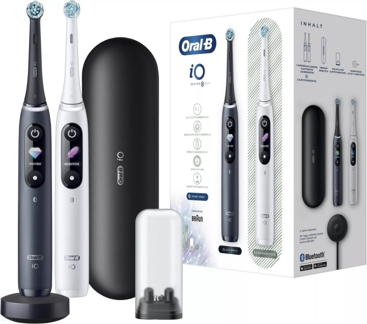 Oral B iO Series 8 Duo Electric toothbrush, Black & White i gruppen HELSE OG SKJØNNHET / Munnpleie / Elektriske tannbørster hos TP E-commerce Nordic AB (D10473)