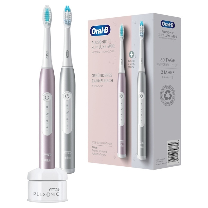 Oral B Pulsonic Slim 4900 Duo Electric Toothbrushes, Platinum & Rose Gold i gruppen HELSE OG SKJØNNHET / Munnpleie / Elektriske tannbørster hos TP E-commerce Nordic AB (D10484)