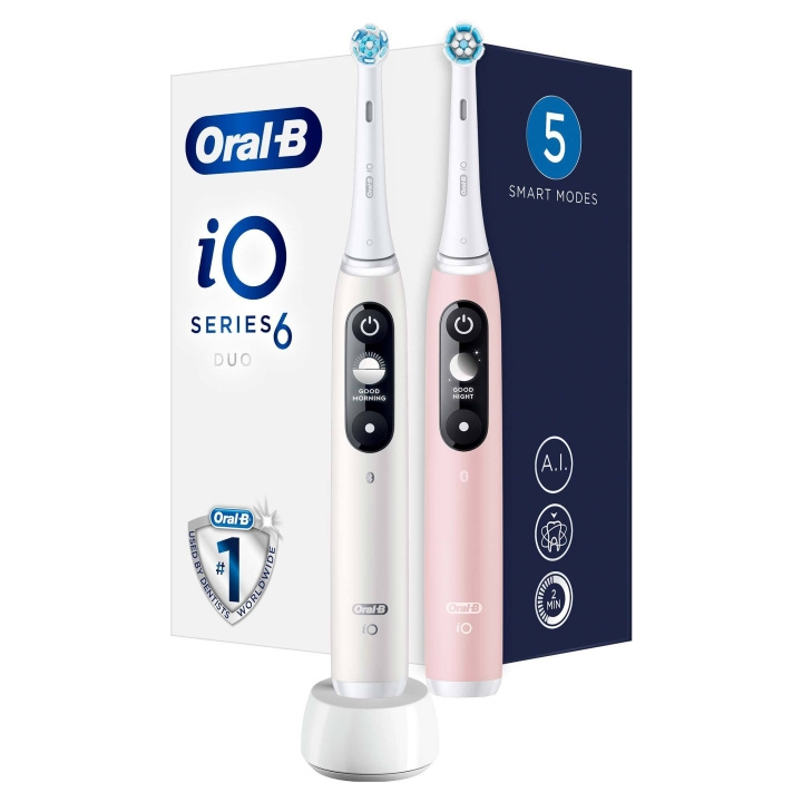 Oral B iO Series 6 Duo hvit/rosa 2 stk. elektrisk tannbørste i gruppen HELSE OG SKJØNNHET / Munnpleie / Elektriske tannbørster hos TP E-commerce Nordic AB (D10509)