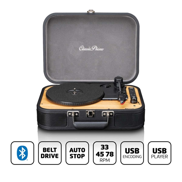 Lenco Retro Bluetooth® platespiller med innebygde høyttalere Svart i gruppen Elektronikk / Lyd & Bilde / Hjemmekino, HiFi og bærbar / Kompakt Stereo & Platespillere hos TP E-commerce Nordic AB (D11442)
