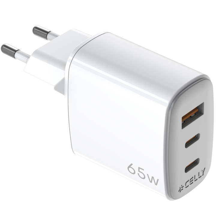 Celly USB-lader GaN 1 x USB-A + 2 x USB-C PD 65W i gruppen SMARTTELEFON & NETTBRETT / Ladere og Kabler / Vegglader / Vegglader Type C hos TP E-commerce Nordic AB (D11523)